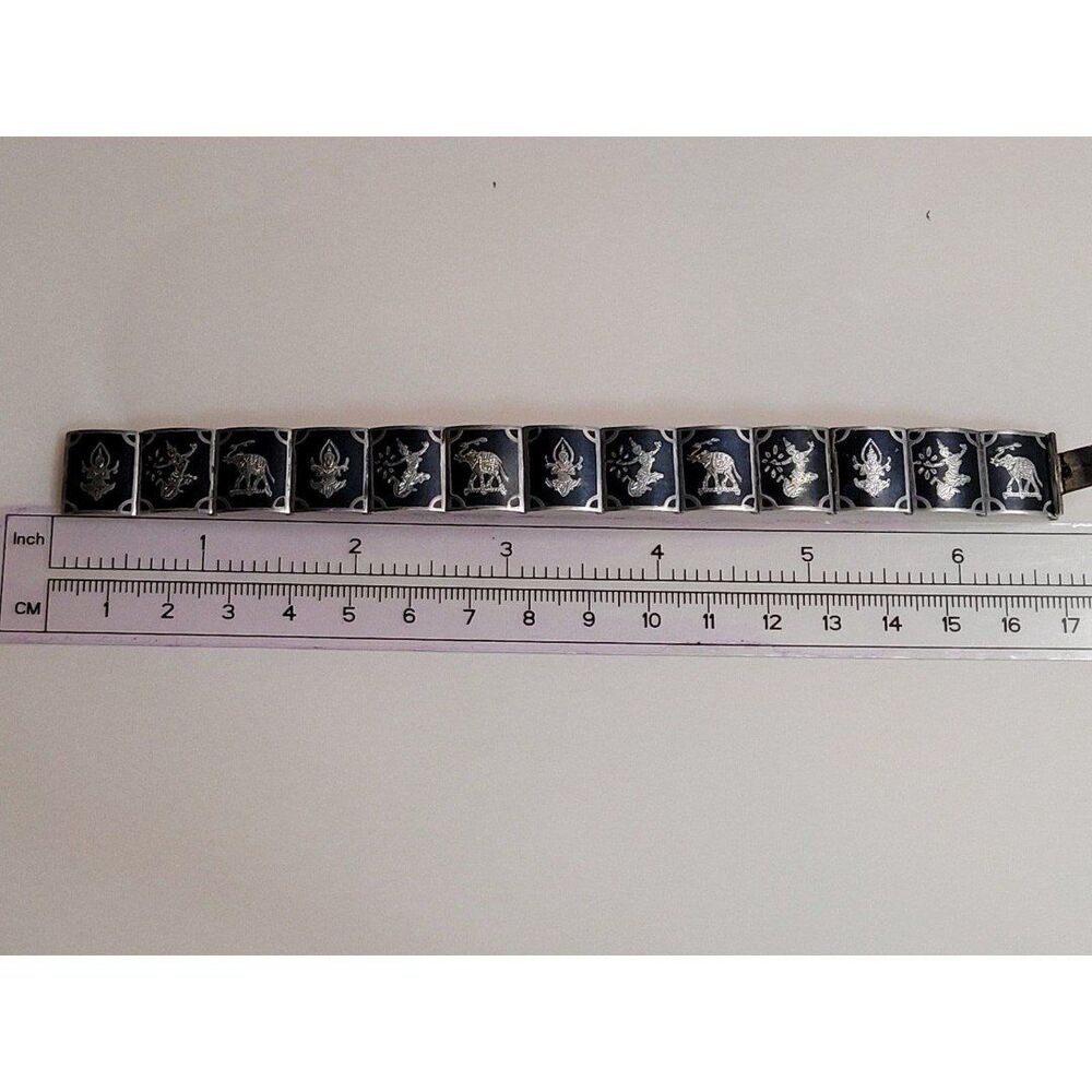 Siam Sterling Silver Niello Hinge Panel Bracelet